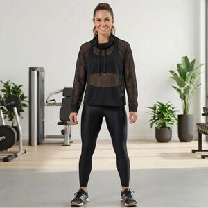 DKNY Black Mesh Long-Sleeve Pullover - Large